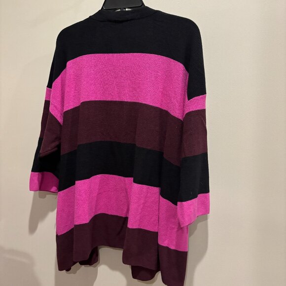 Lane Bryant Fuchsia & Black open front striped sweater 3/4 sleeves, sz 26/28 - Picture 2 of 6